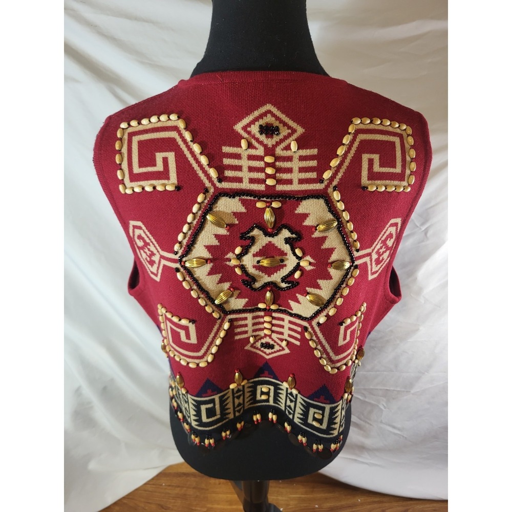Vtge Andrea Jovine Size Large 100% Wool Southwestern Beaded Vest